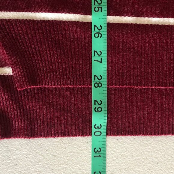 Women's Sweater Size M/L Lightweight Burgundy White Stripe 3/4 Sleeve Longline - Picture 10 of 15
